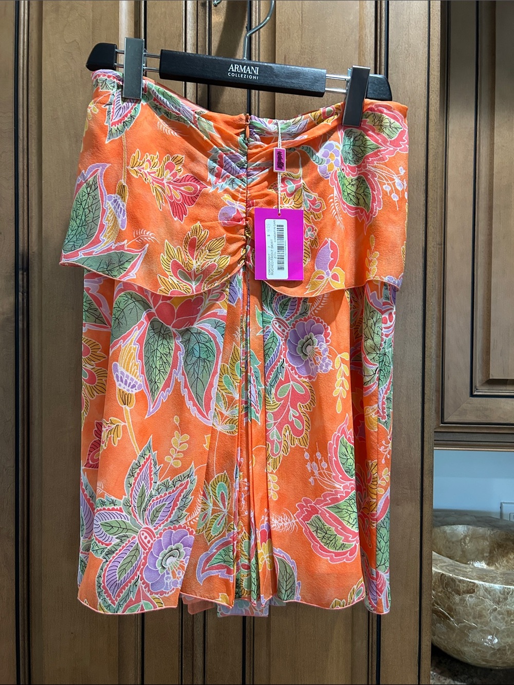 Leggiadro Orange Floral Mini Skirt with Ruffle Waist